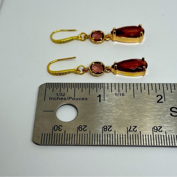 Burgundy Red Gold Long Drop Glass with Rhinestone Hooks Handmade Earrings - Picture 3 of 3